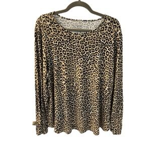 Chico's Relaxed Tan and Cream Long Sleeve Top